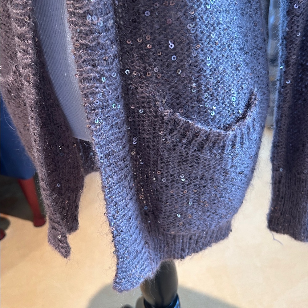 Express Light Brown Sequined Opened Cardigan - image 3